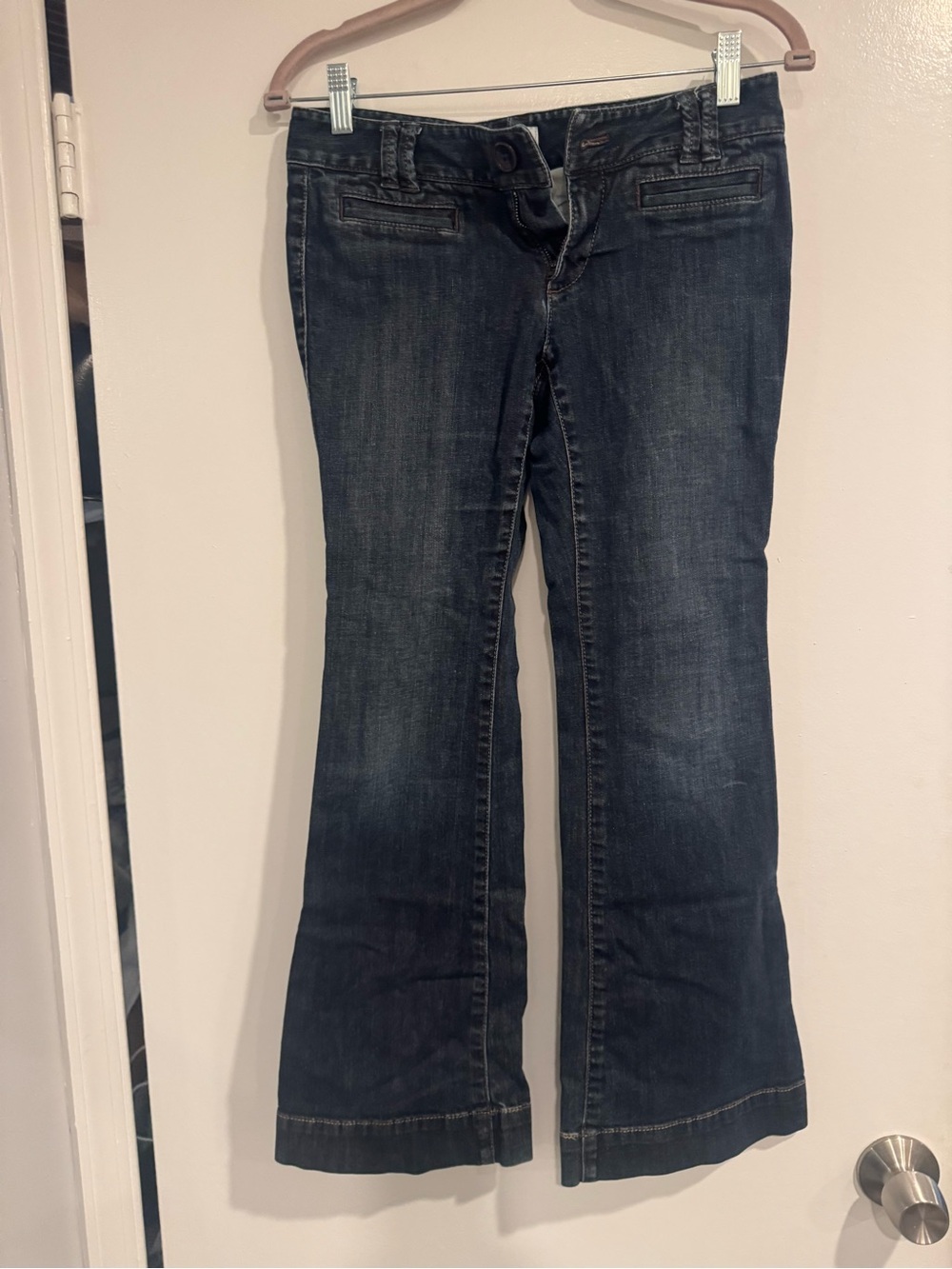 LOFT Dark Wash Flare Jeans Petite 2P Dark Blue Denim